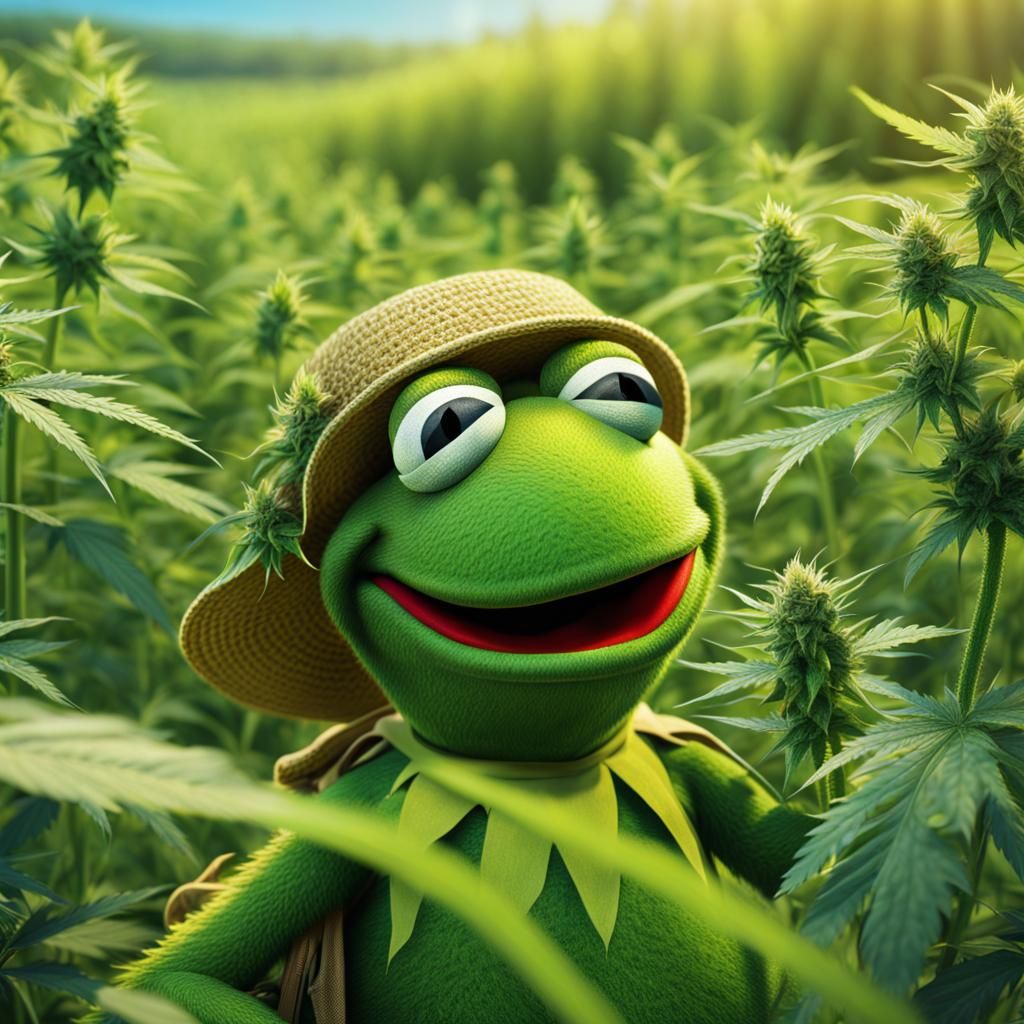 Kermit's Euphoric Dream in Cannabis Field