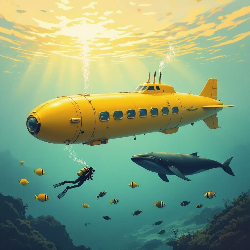 Yellow Submarine Adventure in Hyperrealistic Style