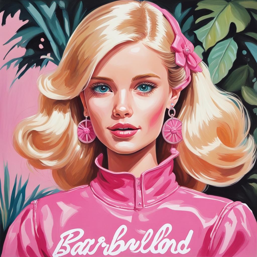 Blonde Girl in Pink in Barbieland: Gouache Painting