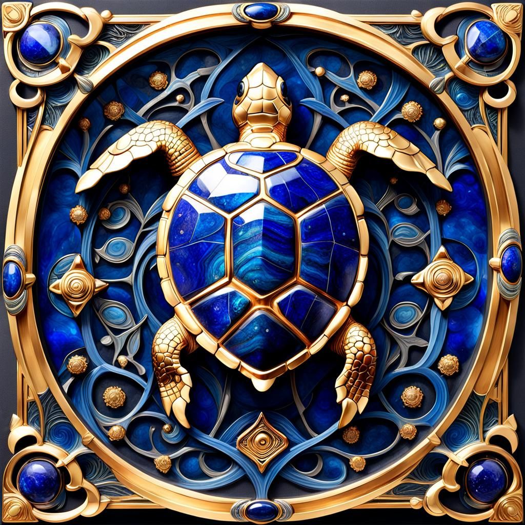 Robotic Turtle Ornament in Art Nouveau Style