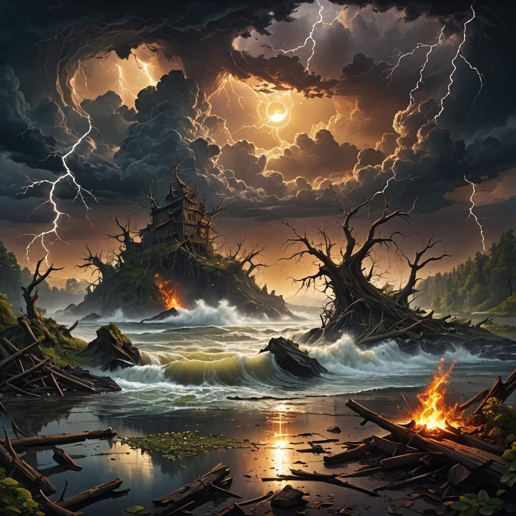 Nature's Resilience: A Post-Storm Landscape in Matte Paintin...