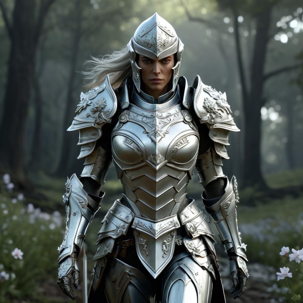 Female Paladin in Silver Armor, Digital Painting