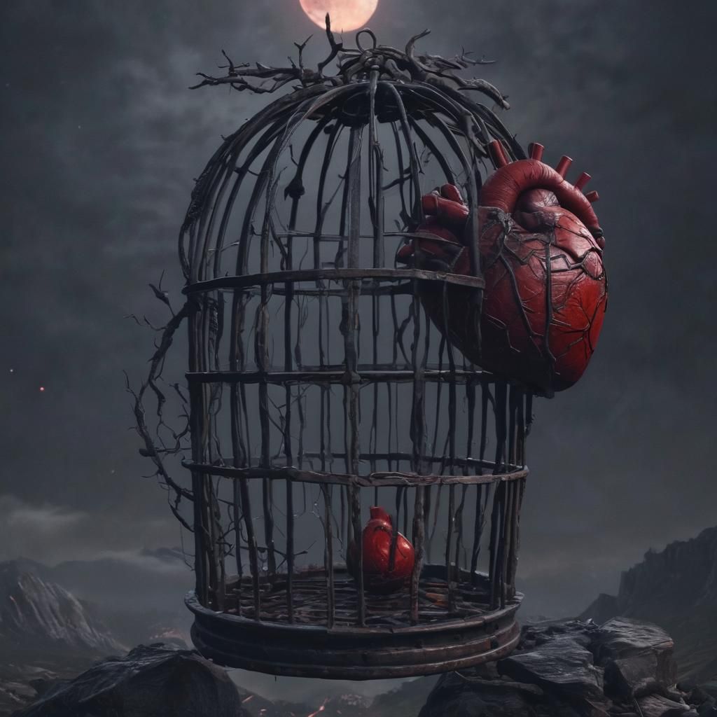 Gloomy Anatomical Heart Cage in Highlands: Concept Art