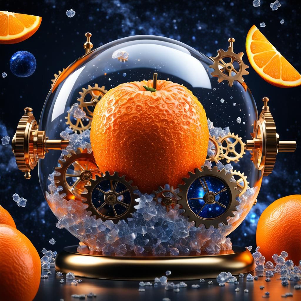 Clockwork Orange Fruit in Crystal Galaxy, 8K