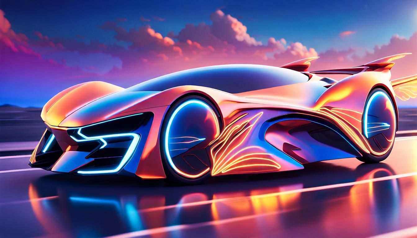 Majestic Angel-Winged Concept Car Soaring in the Night