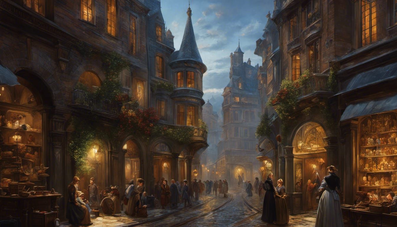 Dusty Magic Shop with Spiral Staircase in Oil Painting