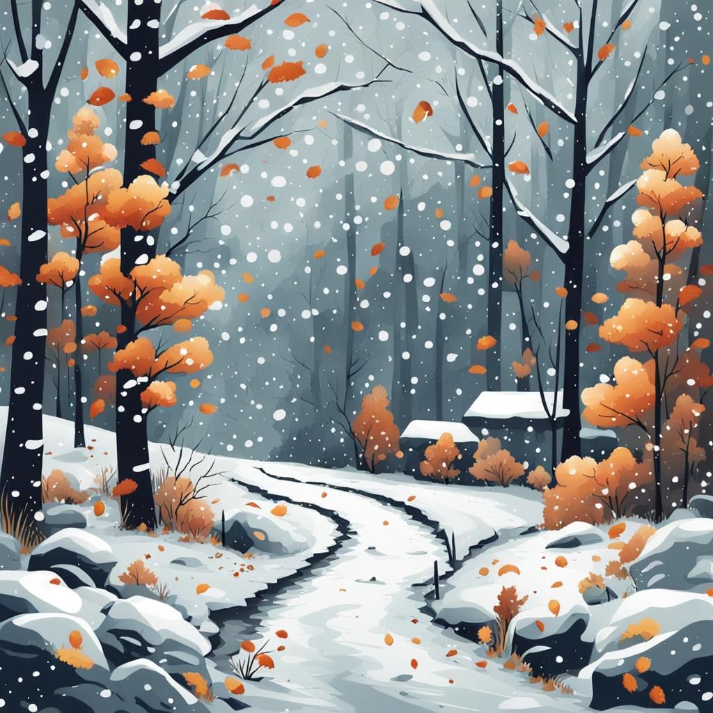 First Snowfall in Nature Illustration