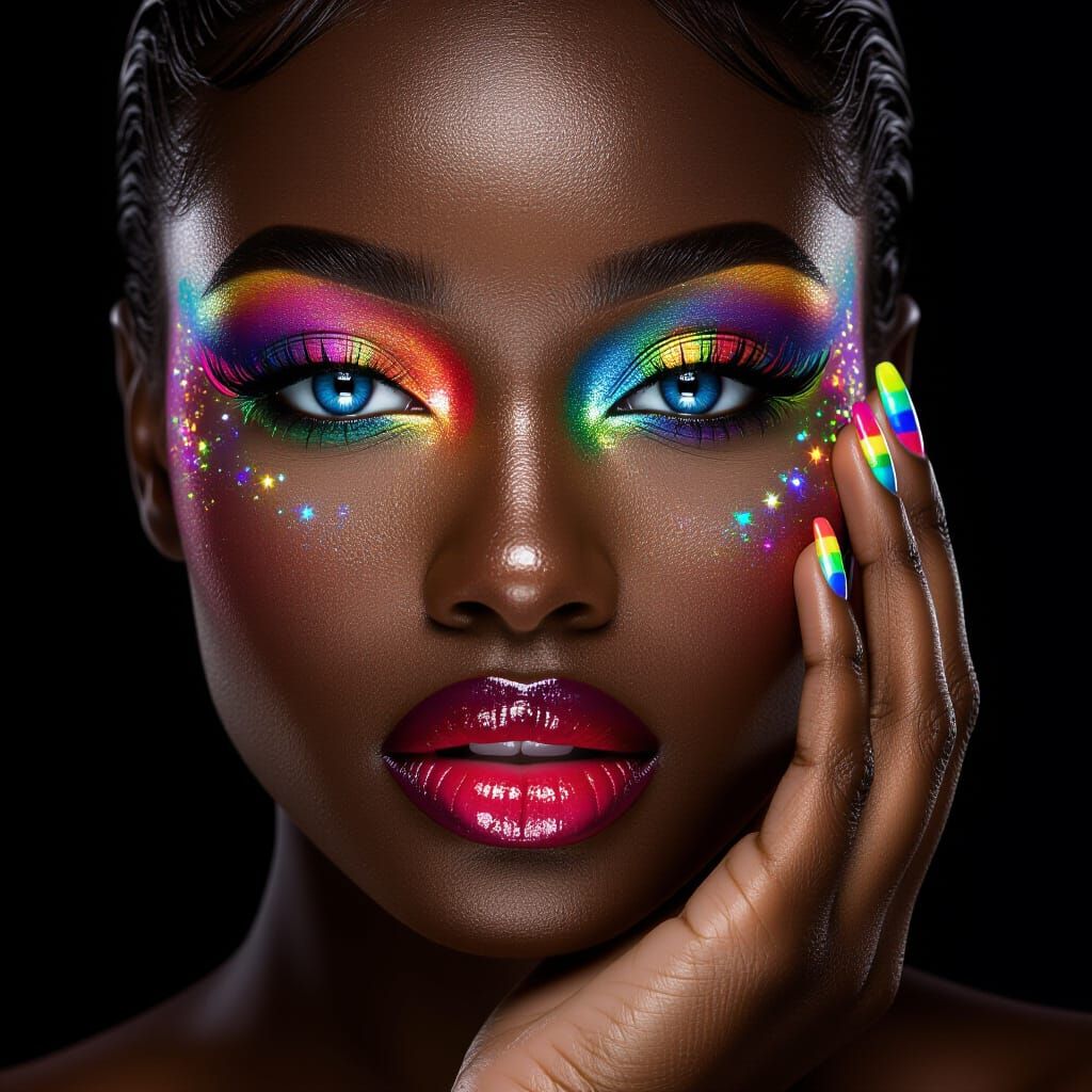 Black Woman with Rainbow Makeup and Glitter