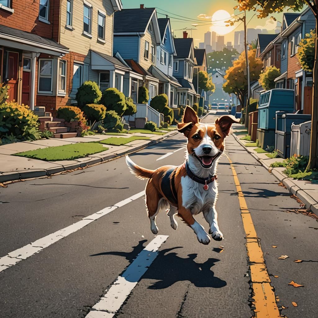 Energetic Comic Art of Jogger and Jack Russell