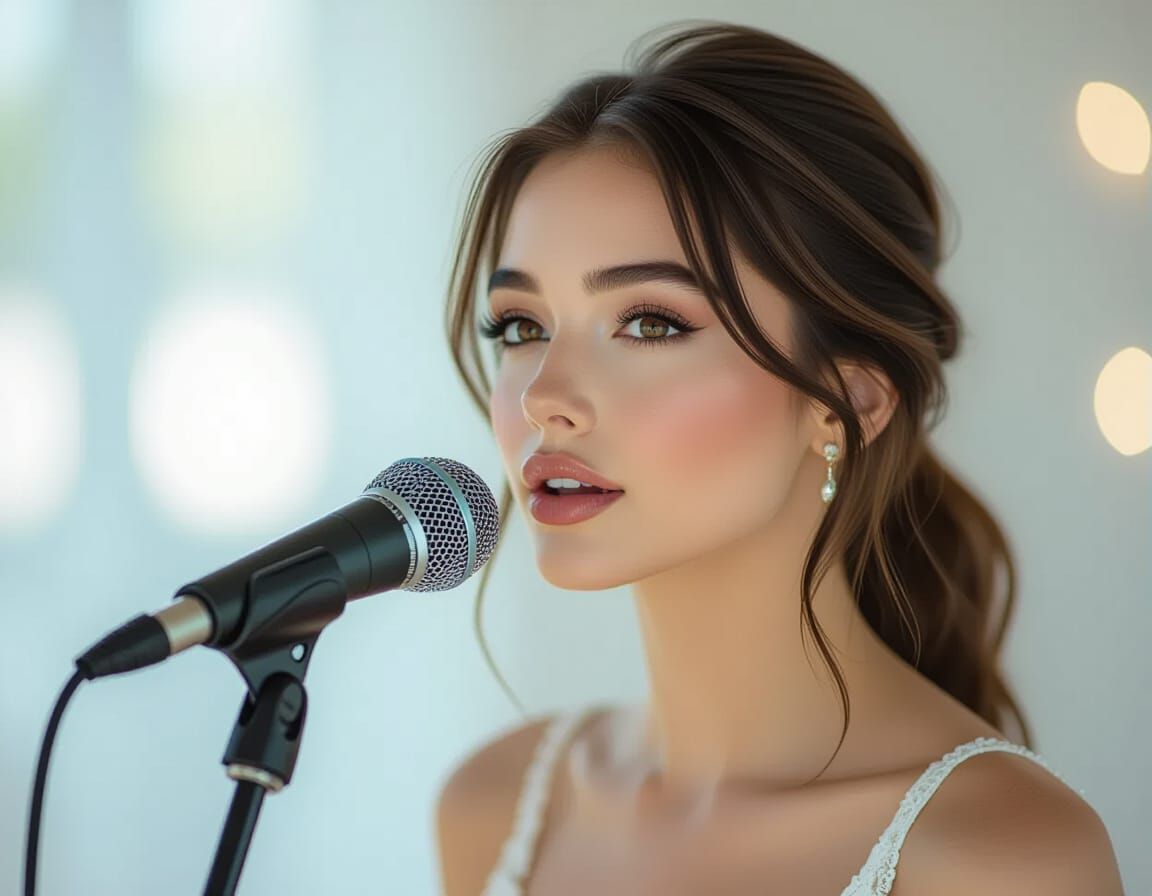 Classy Young Female Singer with Vintage Microphone