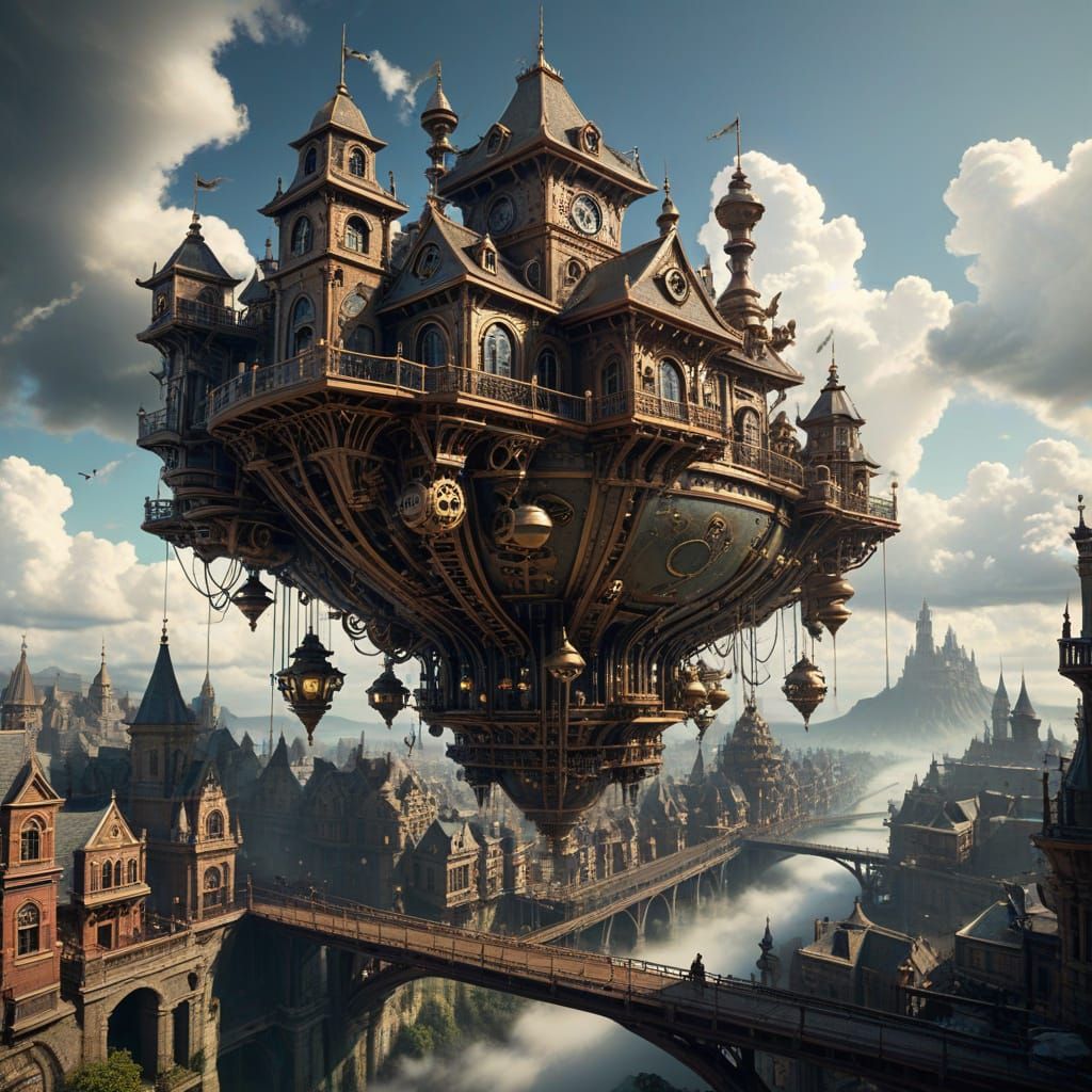 Steampunk Kawaii Frog Powers Grand Floating Metropolis