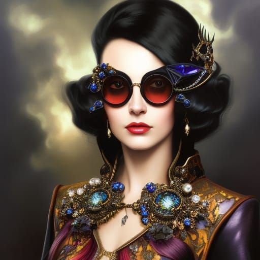 Gothic Jeweled Glasses Portrait in Expressionist Style