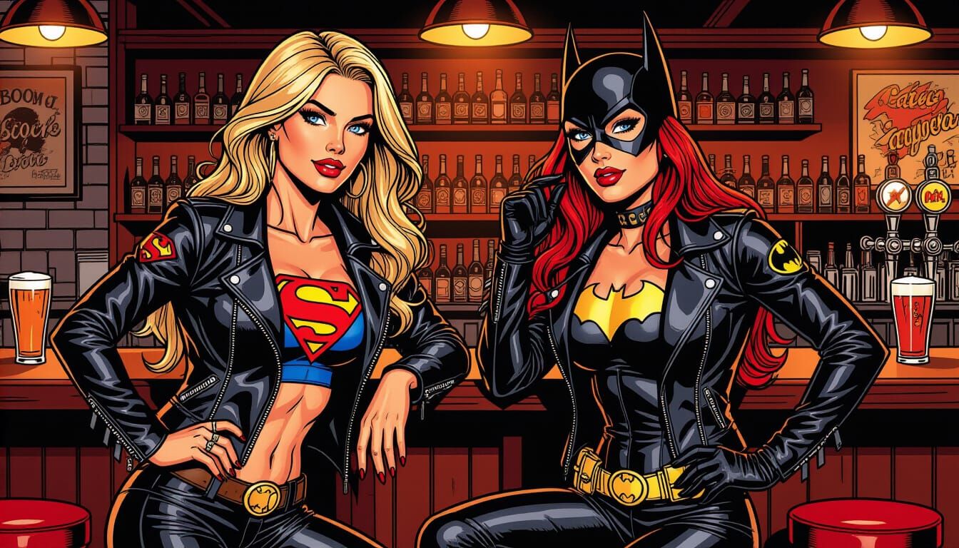 Supergirl and Batgirl: Biker Babes, in Comic Art Style