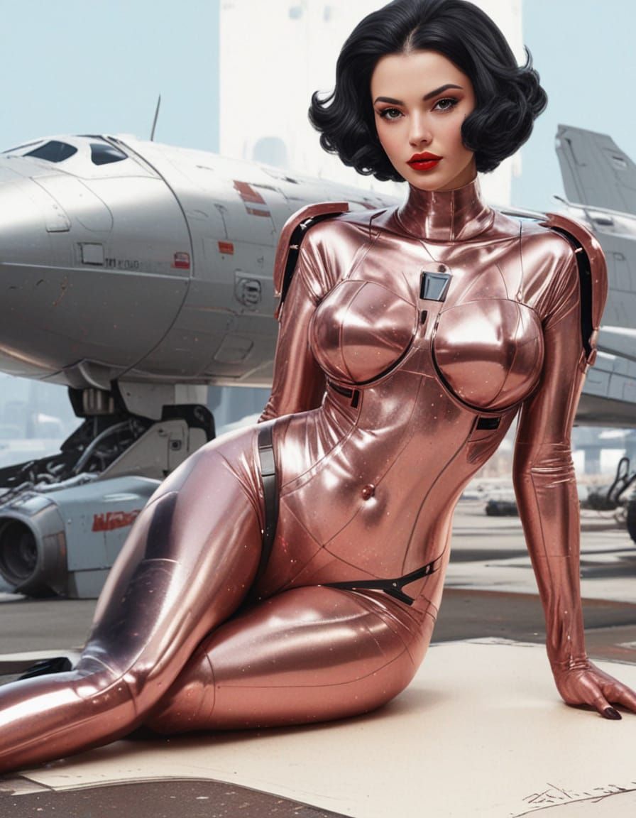 Retro Sci-Fi Pinup in Metallic Spacesuit
