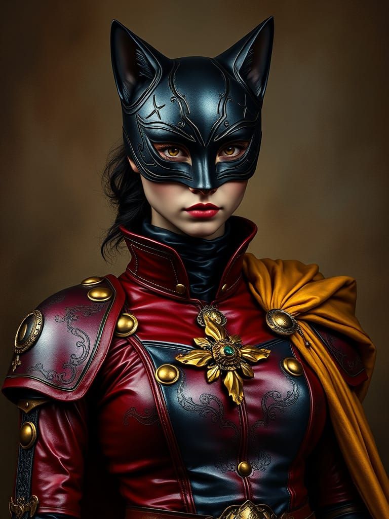 Medieval Catwoman Portrait in Baroque Style