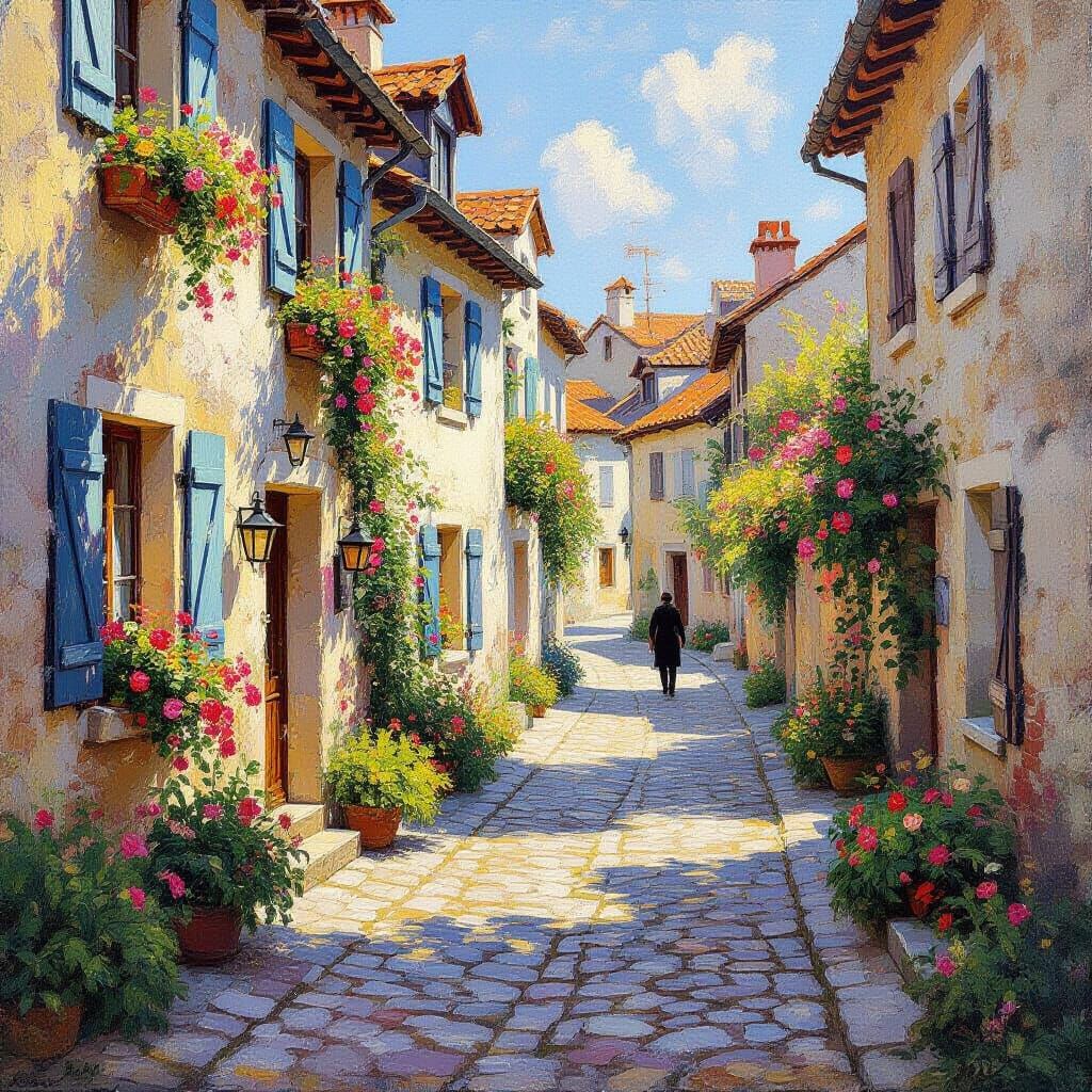 Sun-Drenched European Alleyway With Impressionist Light