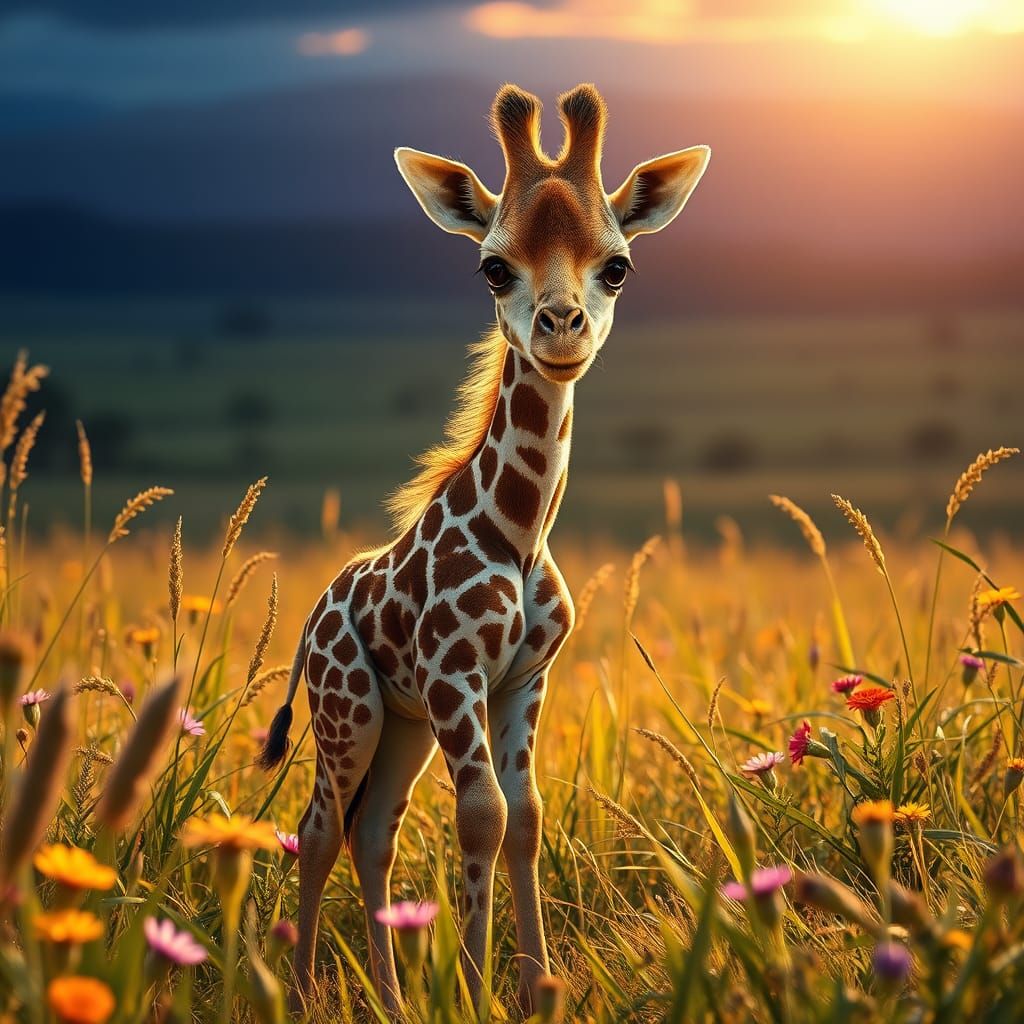 Surreal Safari Encounter with a Gentle Giant in a Vast, Colo...