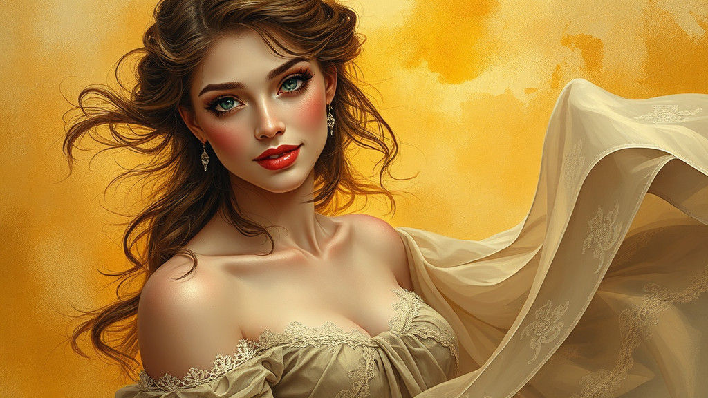 Ethereal Woman with Enigmatic Smile in Oil Painting Style