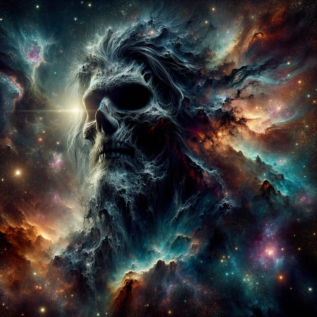 God of Darkness Drifting in Space, Gothic Art Style