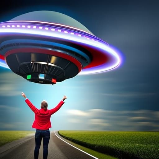 Hitchhiker trying to catch a ride with a UFO as it flies away II