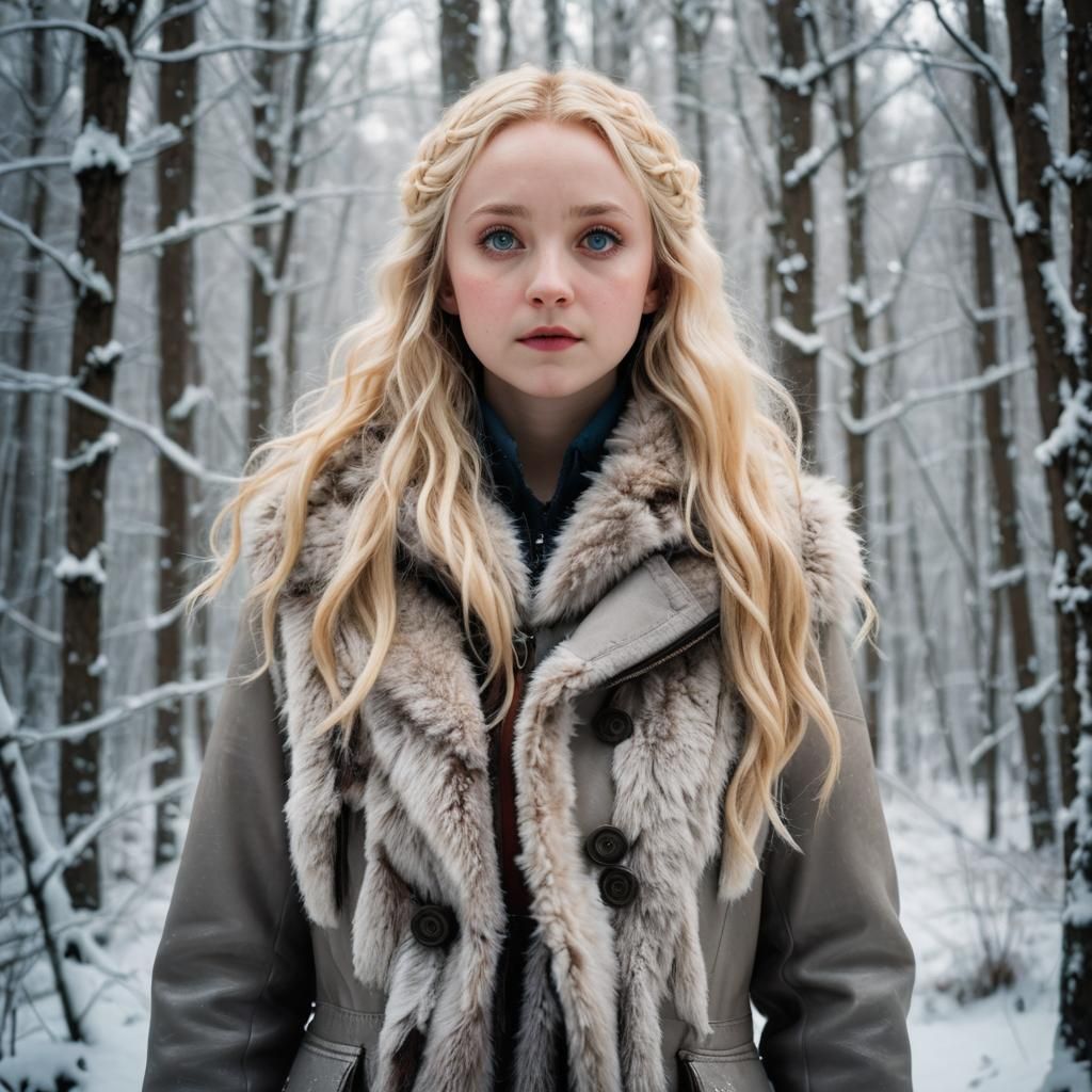 Luna Lovegood in Snowy Forest, Cinematic Portrait