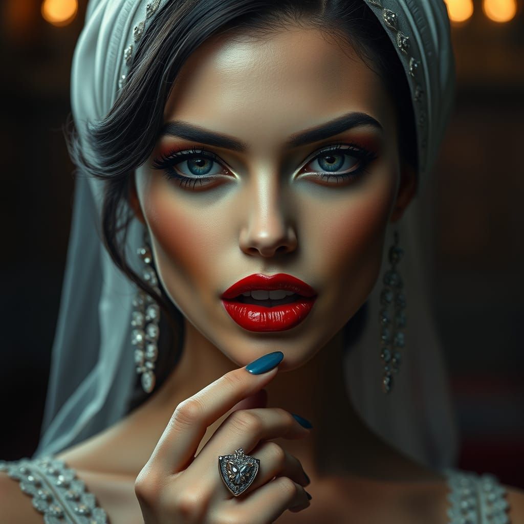 Sensual Woman with Detailed Lips in Photorealistic Style