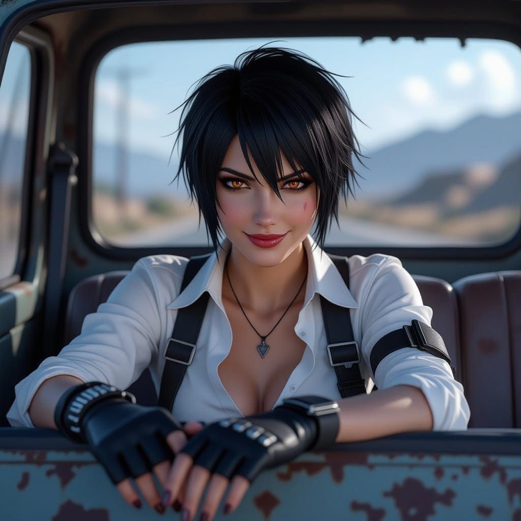 Anime Lady from Devil May Cry in Casual, Battle-Worn Vehicle