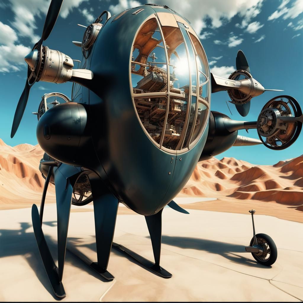 Surreal Propeller Aircraft in Dreamlike 3D Rendering