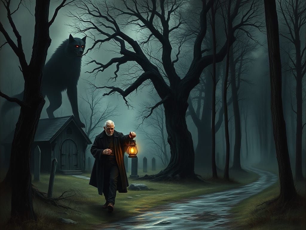 Ethereal Werewolf Emerges from Midnight Fog