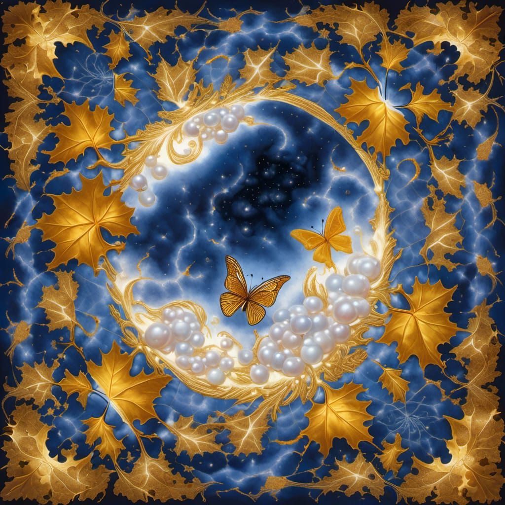 Golden Butterfly Steers Oak Leaf Through Night Sky