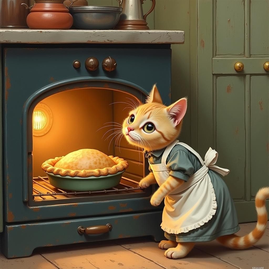 Whiskers the Cat Baking a Pie