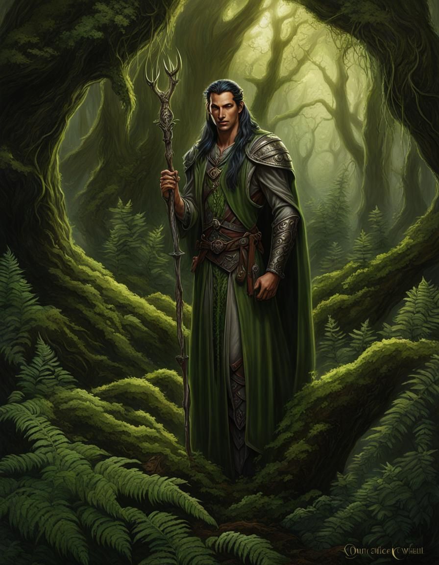 Elven Druid in Primeval Forest: Digital Art