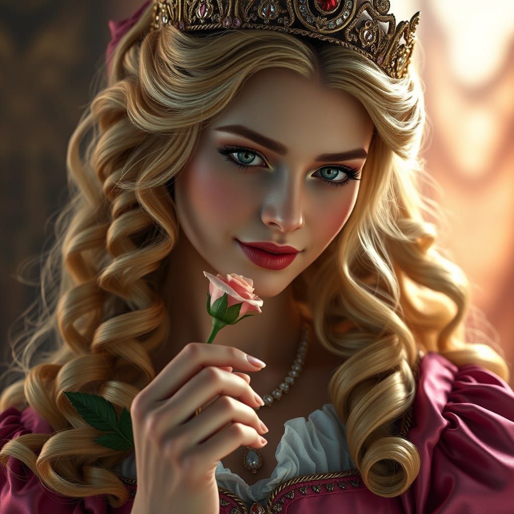 Renaissance Princess in Elegant Tiara and Rose