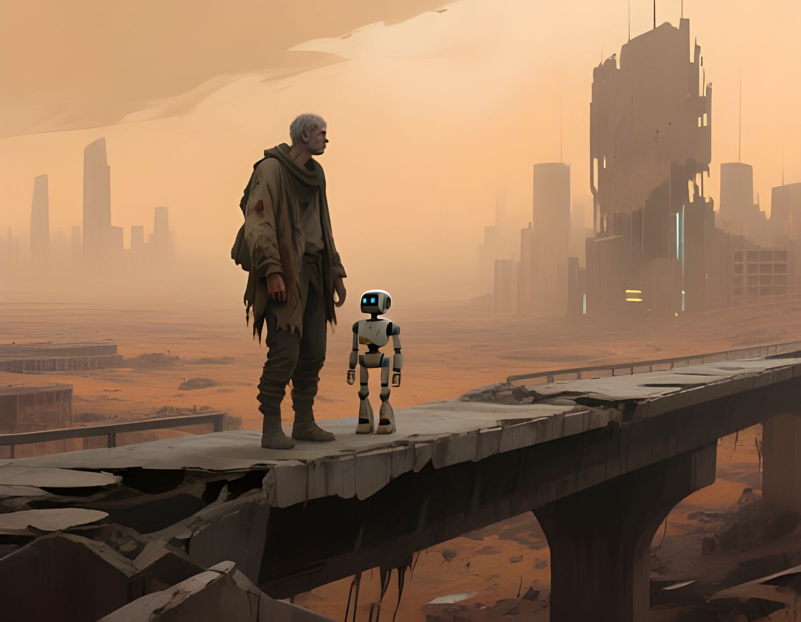 Explorer and Robot in Post-Apocalyptic City