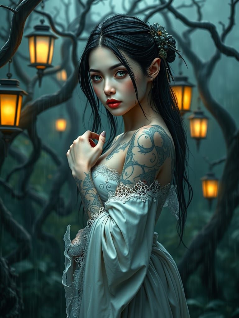 Gothic Fantasy Fairy in Japanese Garden