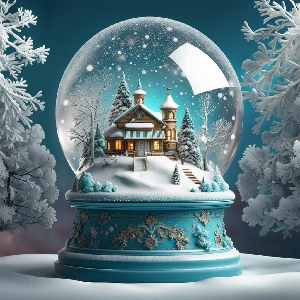 Ornate Snow Globe Winter Wonderland Diorama