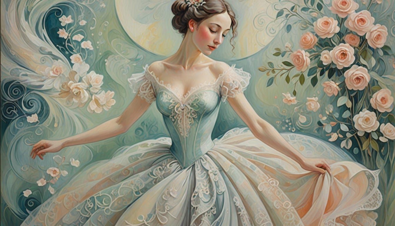 Whimsical Woman in Ethereal, Impressionist Landscape