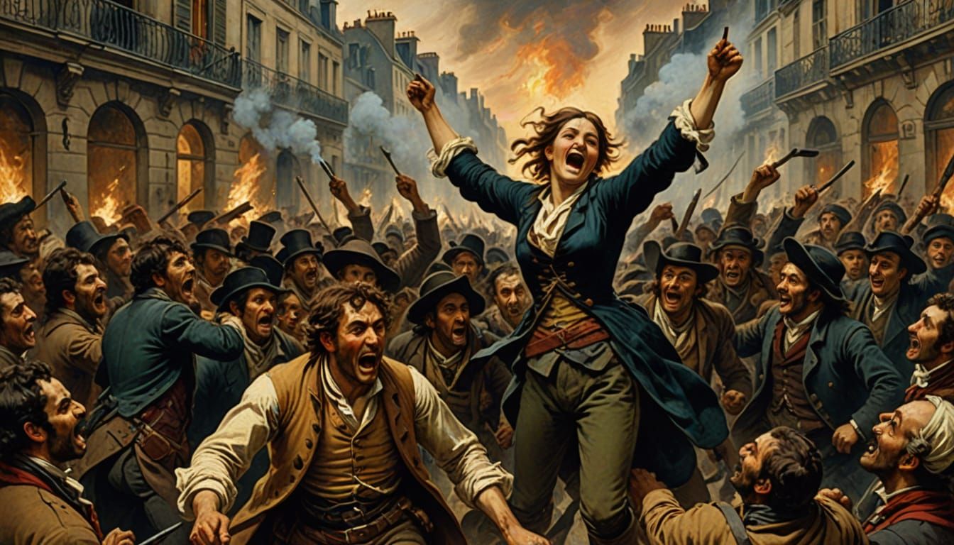 Romantic French Revolution Scene in Parisian Streets