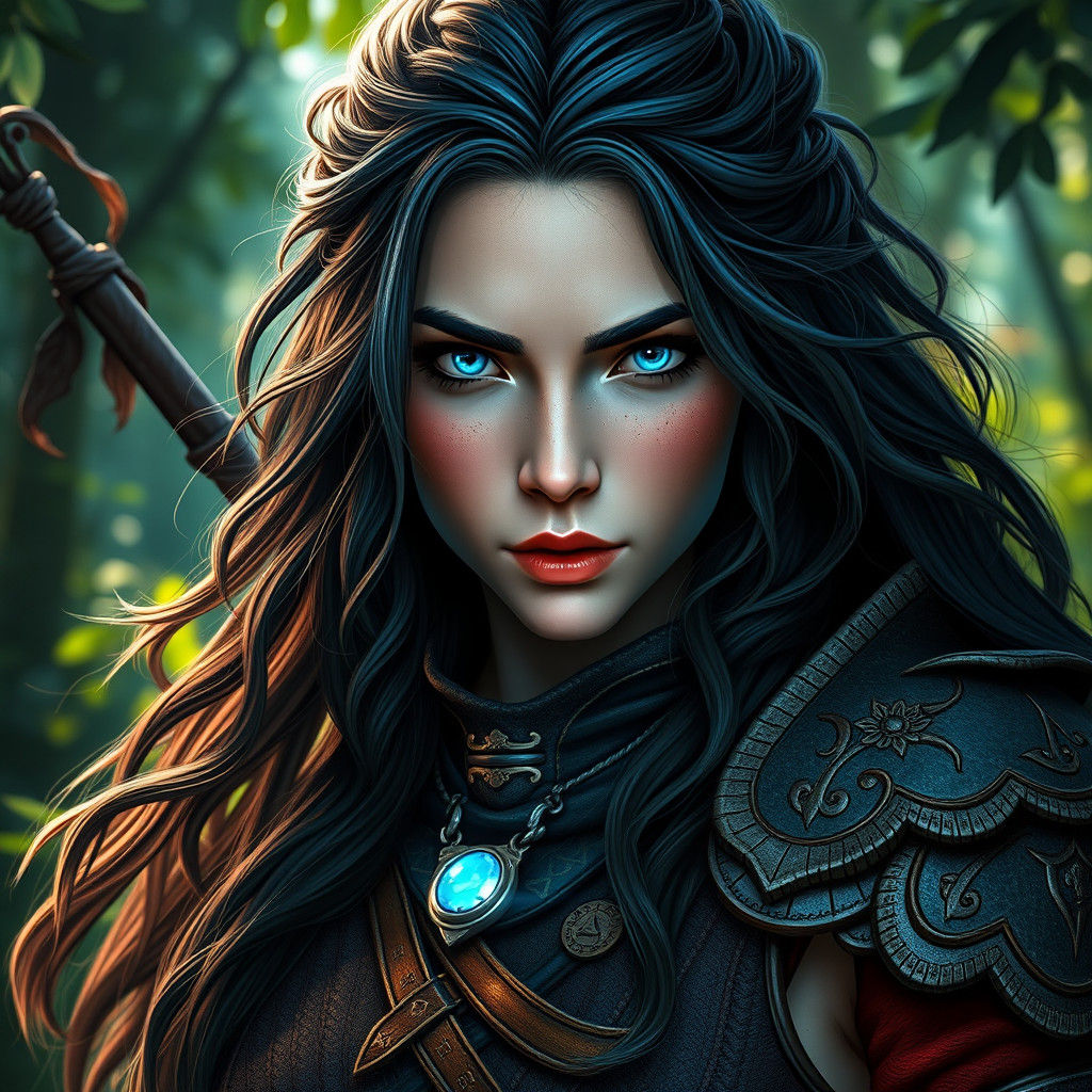 Mystic Hunter Portrait with Blue Light, Fantasy Art
