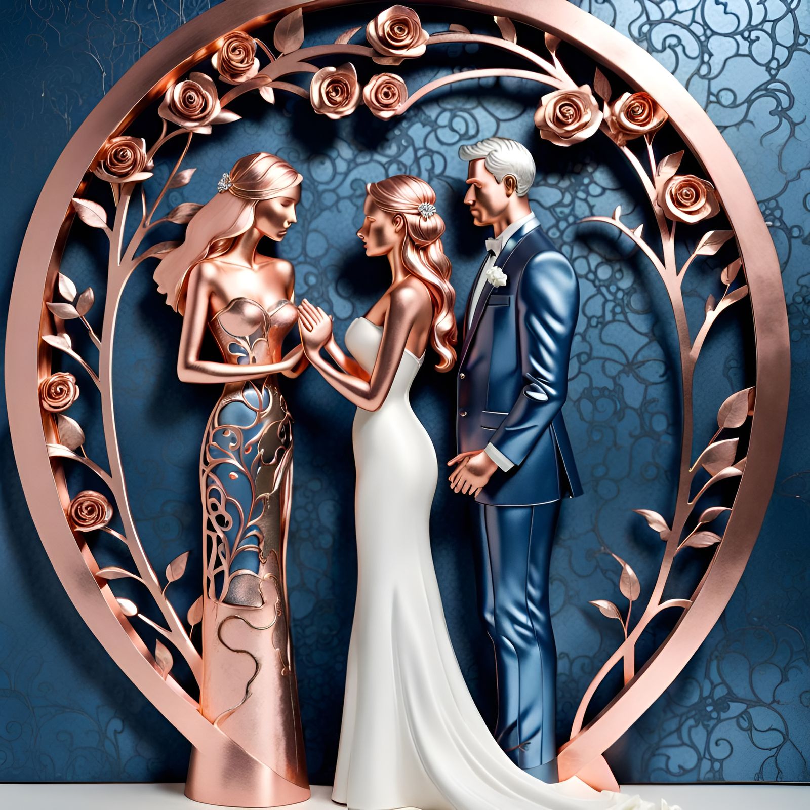 Rose-Gold Wedding Scene with Metallic Accents