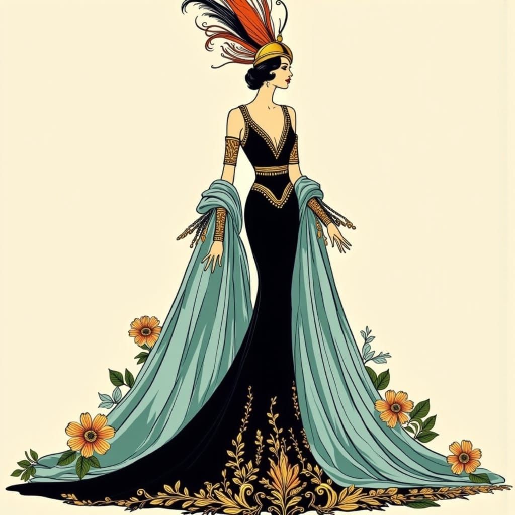 Art Deco Fashion Figure in Opulent Gown