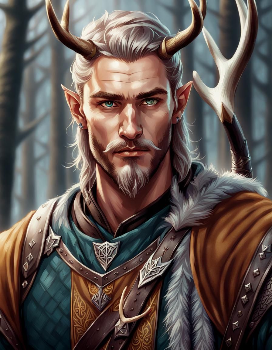 Elvish Viking Cleric with Deer Antlers
