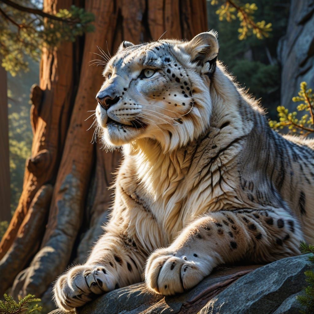 Majestic Great White Snow Leopard in Hyper-Realistic Baroque...