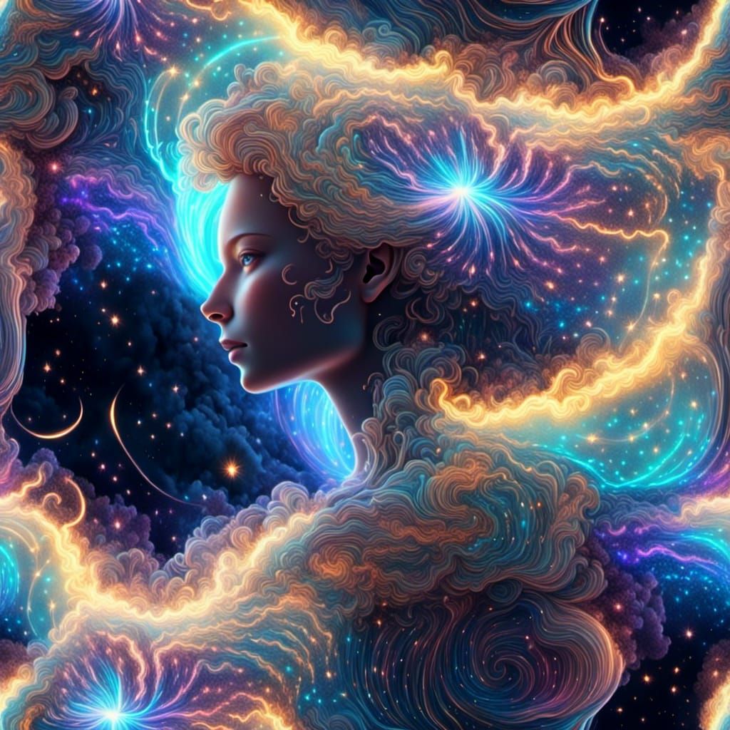 Angel Goddess Transforms into Energy: Sci-Fi Art