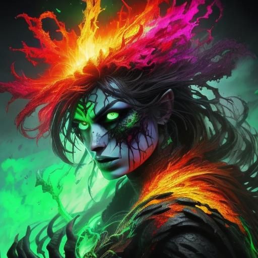 Demon Goddess with Glowing Eyes in Detailed Art