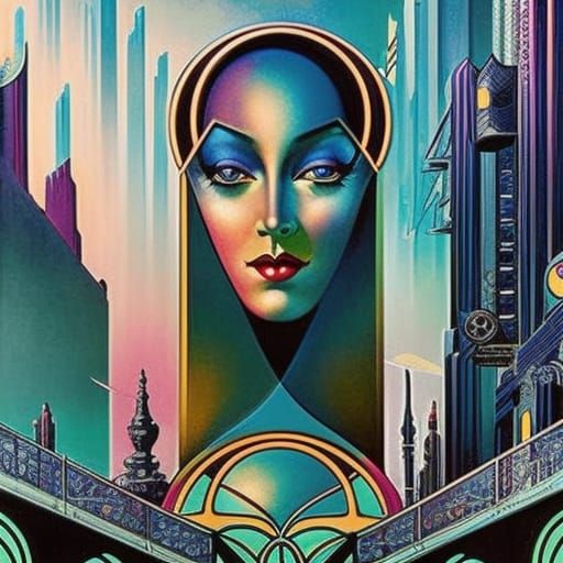 Retrofuturistic Metropolis: A Sci-Fi Art Nouveau Dream