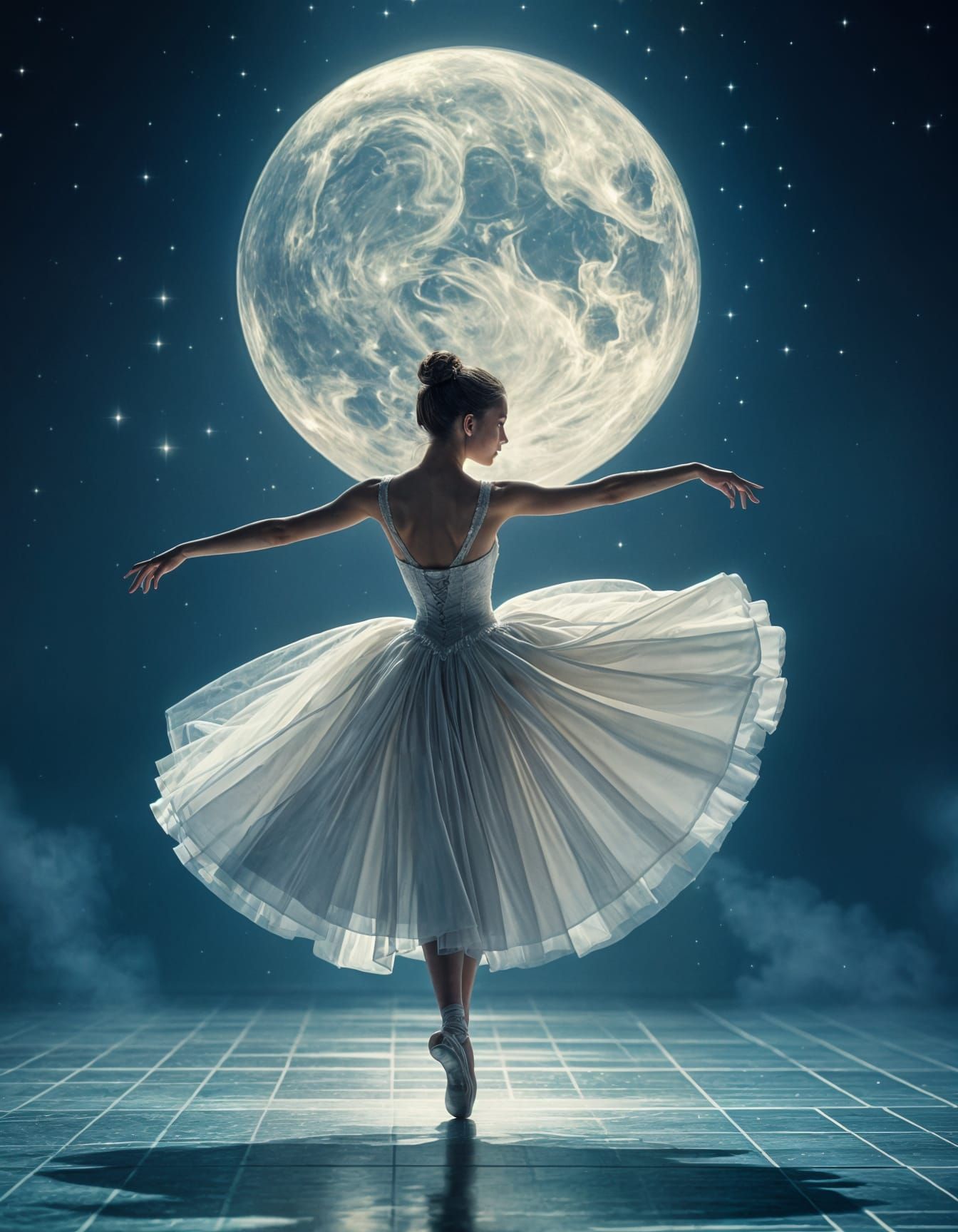 Ethereal Ballerina Leaping in Moonlight, Gothic Romance Styl...