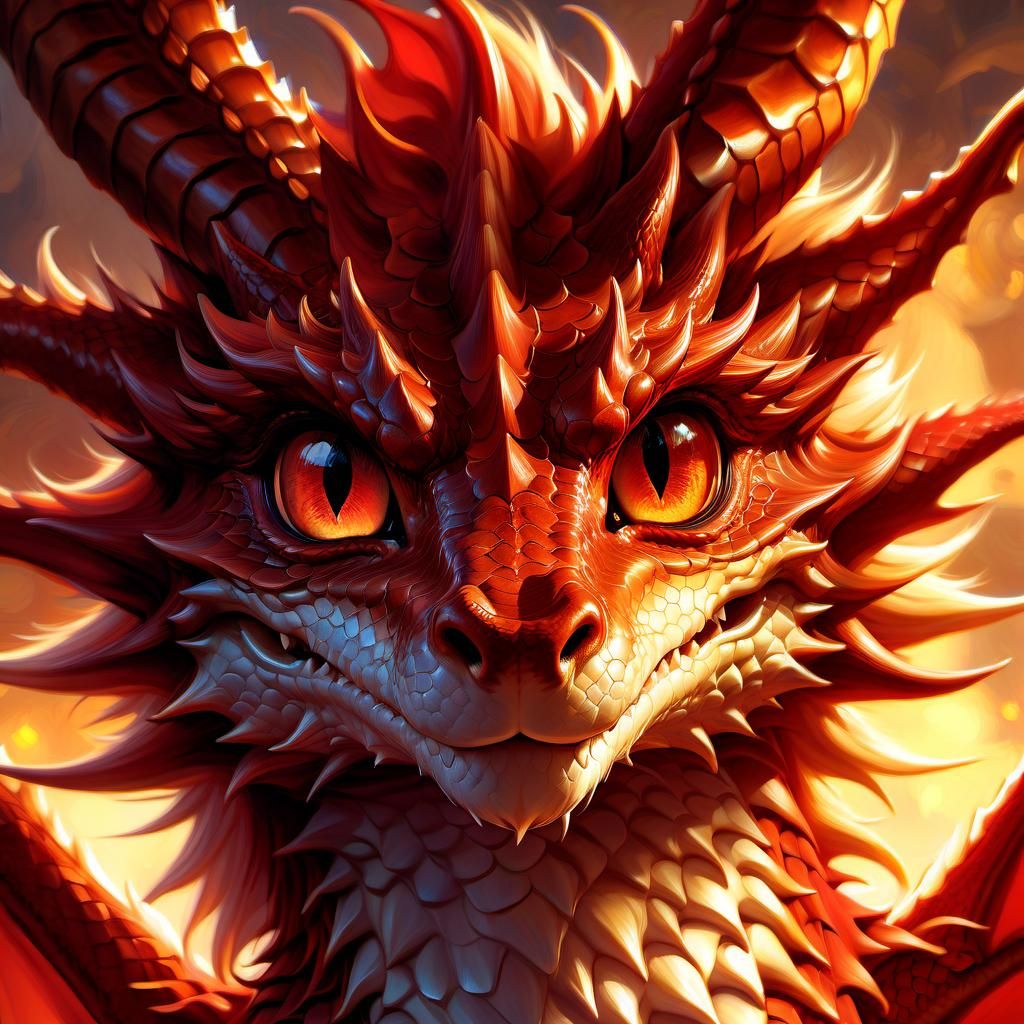 Adorable Red Dragon Portrait in Anime Style