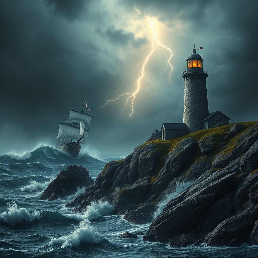 Lighthouse in Stormy Seas: Cinematic Matte Painting