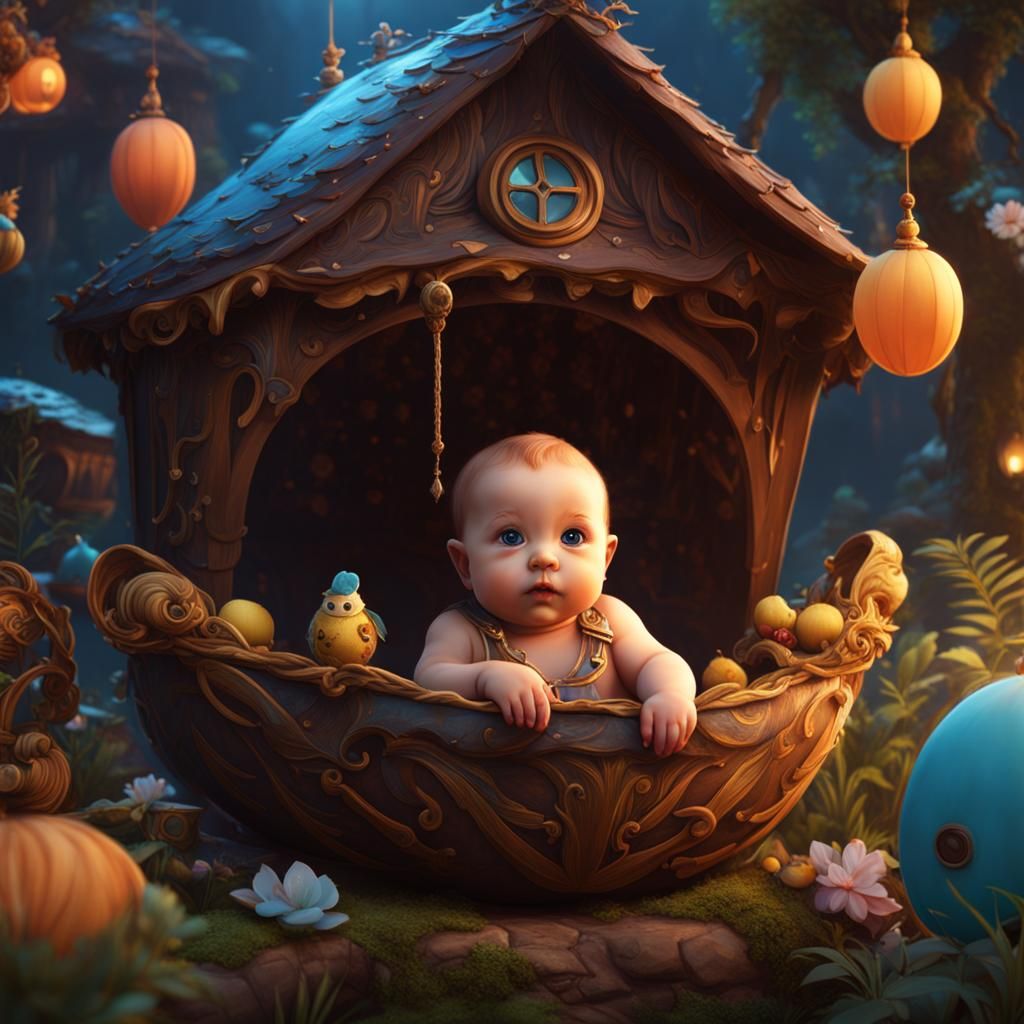 Cute Babies in a Fantastical Digital Painting